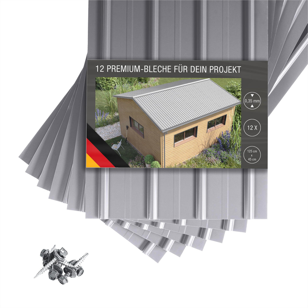 SMART Cover Set H12 Plus, 12 x Trapez-Abdeckblech 125 x 45 cm 6,75 m² Stärke 0,35 mm inkl. Schrauben