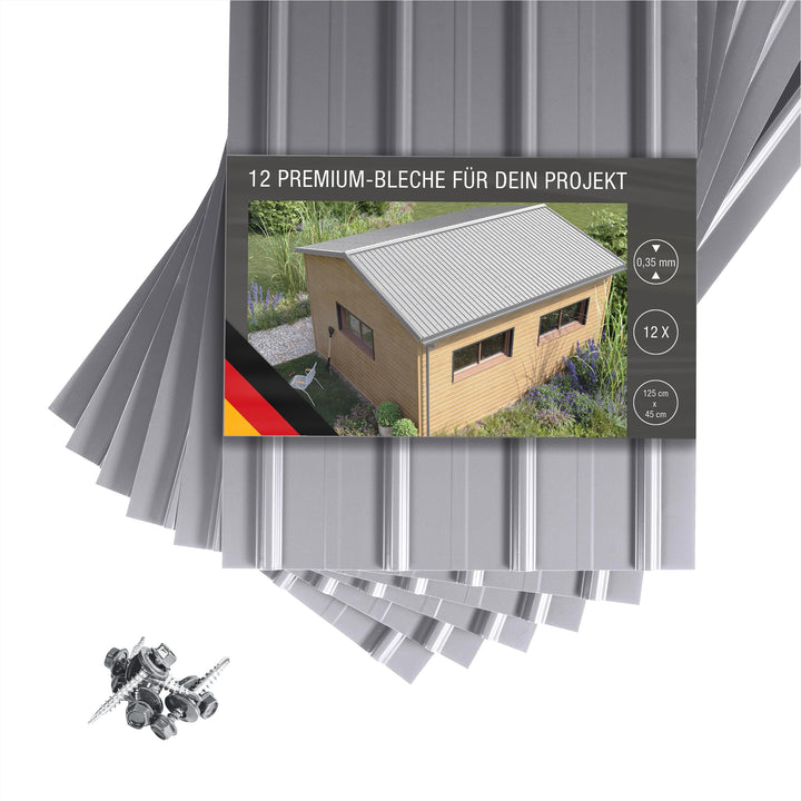 SMART Cover Set H12 Plus, 12 x Trapez-Abdeckblech 125 x 45 cm 6,75 m² Stärke 0,35 mm inkl. Schrauben