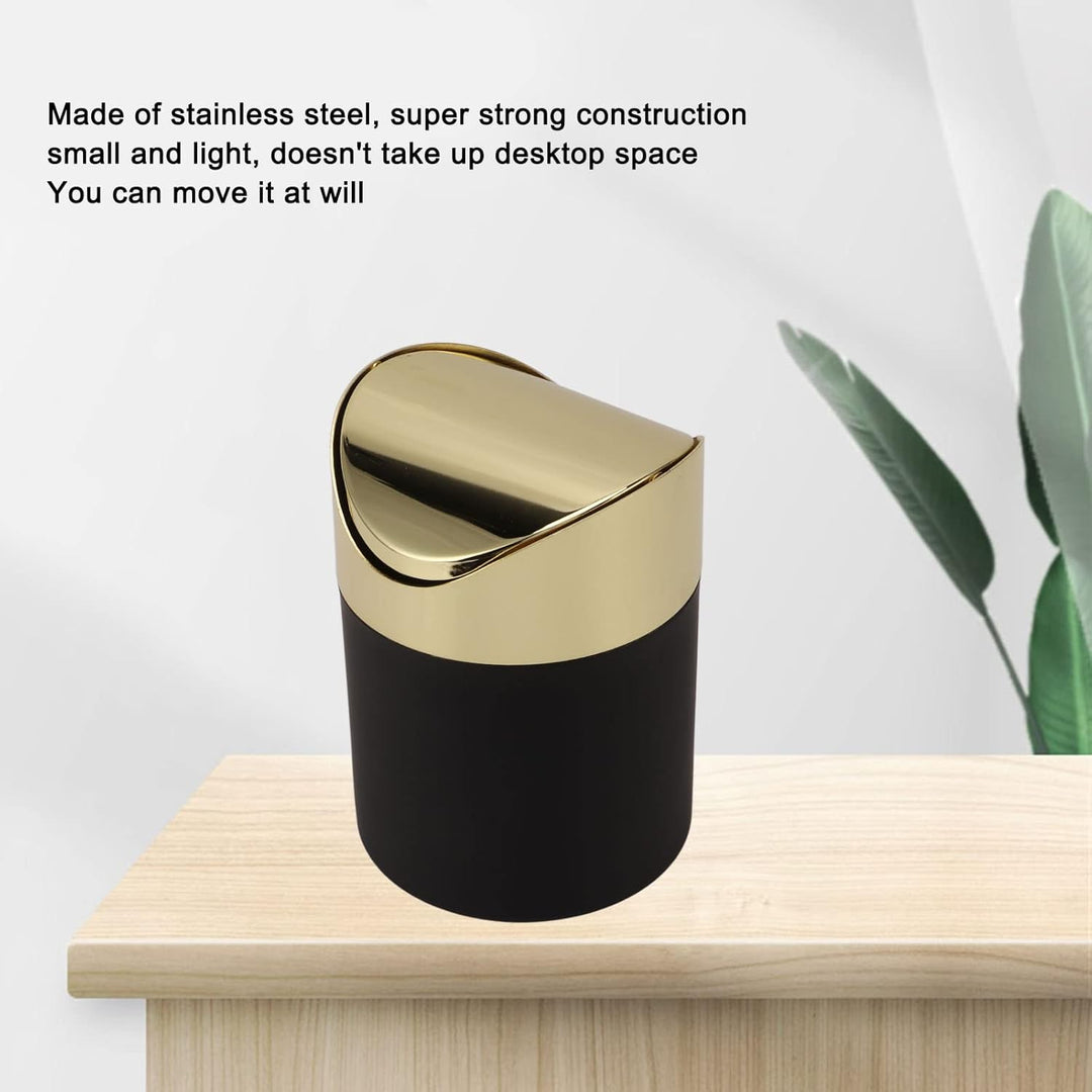 Mini Tisch Mülleimer, Fingerabdruck und schmutzabweisend, Desktop Papierkorb, mit goldenem Schwingde