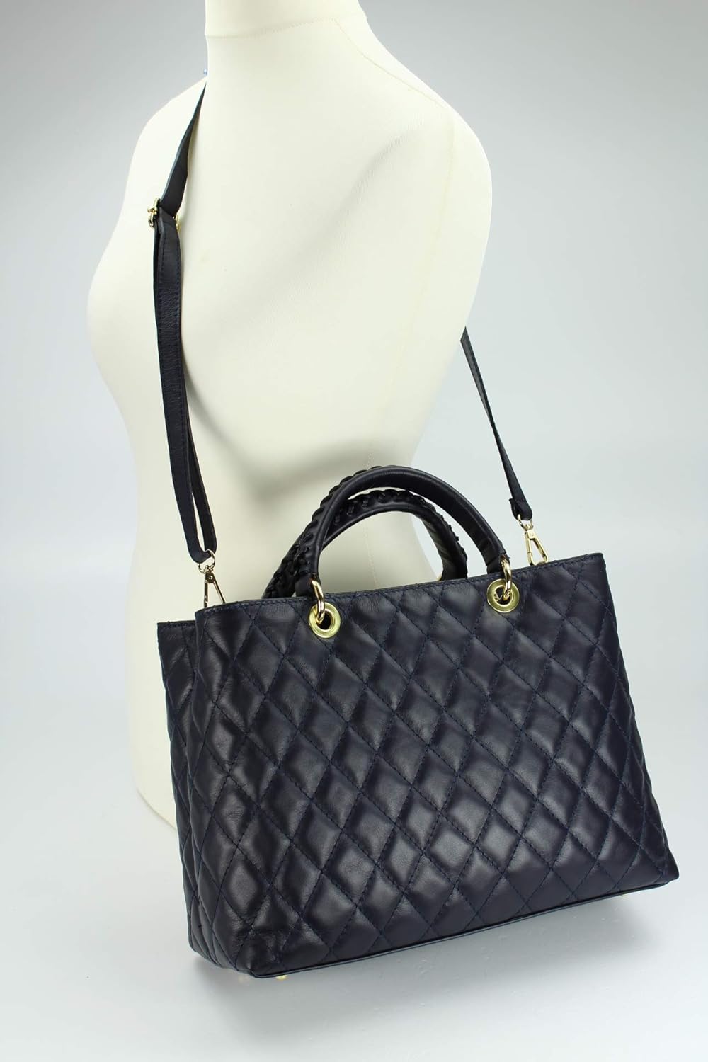 Belli edle italienische Echt Nappa Leder Damentasche Henkeltasche Umhängetasche gesteppt - 34x25x17