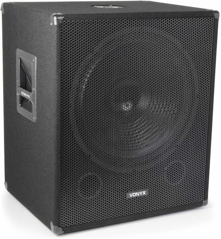 Vonyx SMWBA18 Aktiv Subwoofer, stabile Bassbox, 18 Zoll Sub 1000 Watt, Bi-AMP, integrierter Verstärk