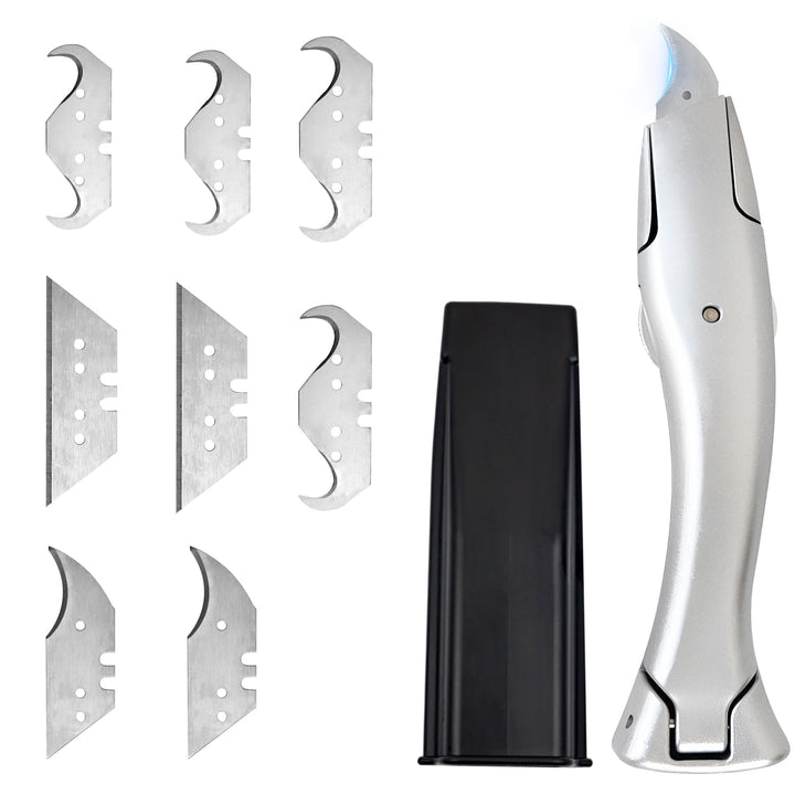 Teppichmesser Hakenklinge, Teppichmesser Profi mit 8 Stück Ersatzklingen, Cuttermesser Teppich, Cutt
