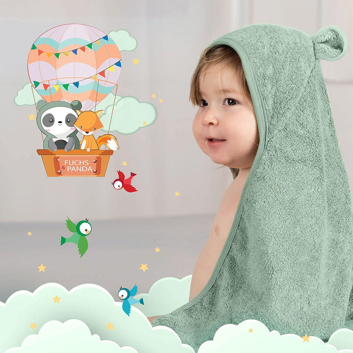Kapuzenhandtuch Baby EXTRA dick, warm & weich | 75x75cm Babyhandtuch mit Kapuze (100% Bambus) | Baby