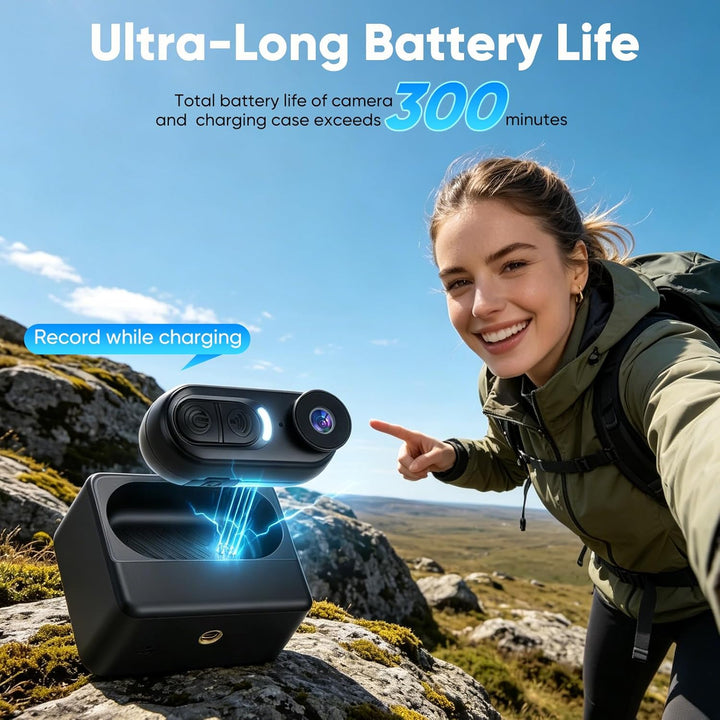Mini Action Cam 4K, 125° Weitwinkel Actionkamera, Wasserdicht 30M, Bodycam mit Magnet &amp; Fahrrad-/Hel