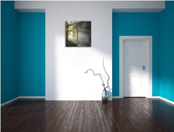Pixxprint Waldweg im Grünen als Leinwandbild/Grösse: 70x70 cm/Wandbild/Kunstdruck/fertig bespannt, 7