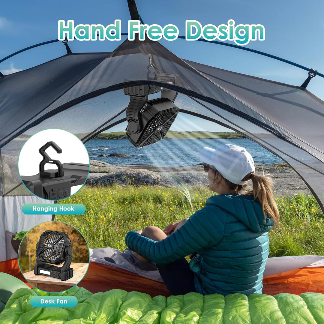 Qoosea Tragbare Camping Ventilator Wiederaufladbare Batterie Zelt Fans im Freien mit LED Licht 8000m