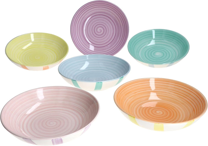 MamboCat Beach Pastello Stripes 6er Set Suppenteller I 600ml I Steingut-Teller mit Pastell Streifen