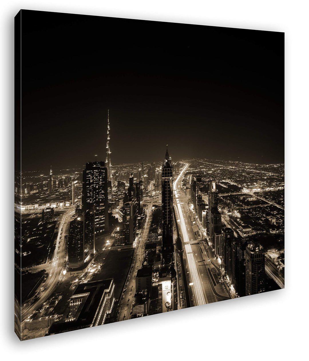 deyoli Nachtleben in Dubai Format: 60x60 Effekt: Sepia als Leinwandbild, Motiv fertig gerahmt auf Ec