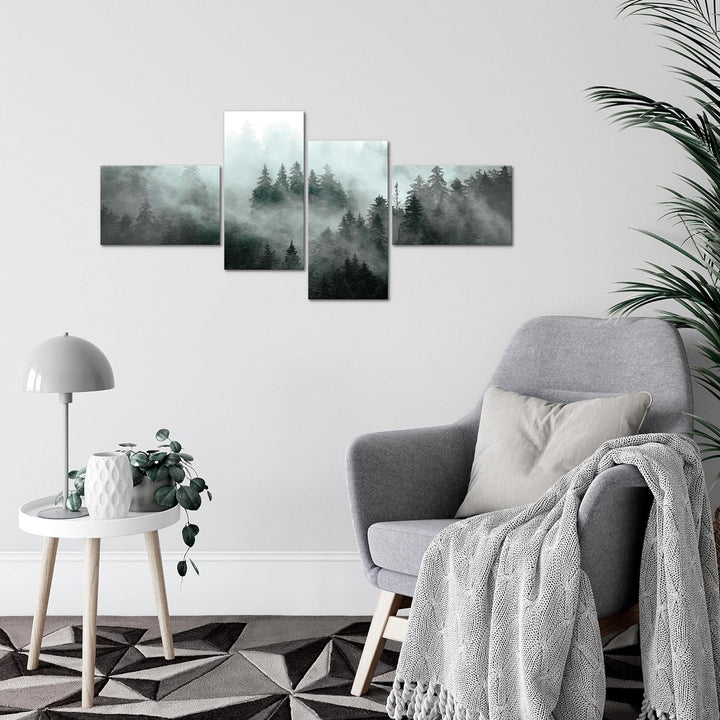 Runa Art Bild Modern Wald Natur - Made in Germany - Wandbilder Panorama Türkis Grau 4 Teilig 032342b