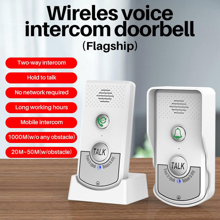 Drahtlose Intercom-Türklingel, 2-Wege-Gegensprechanlage, ABS-Material, 1000m Reichweite, Wasserdicht