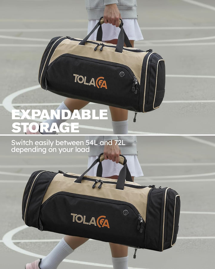 Tolaccea Sporttasche 56–70L für Herren & Damen – Erweiterbare Reisetasche mit Schuhfach & Nassfach,