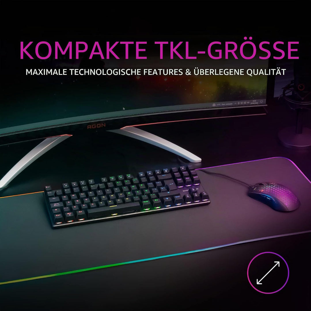 Mars Gaming MK80 Schwarz, US Sprache, Mechanische Gaming Tastatur TKL FRGB, Antighosting, Switch Mec