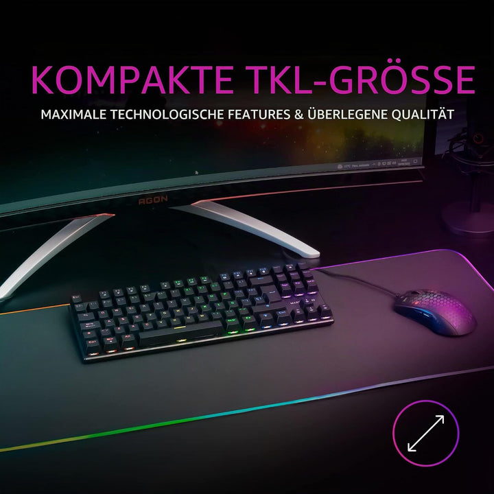 Mars Gaming MK80 Schwarz, US Sprache, Mechanische Gaming Tastatur TKL FRGB, Antighosting, Switch Mec