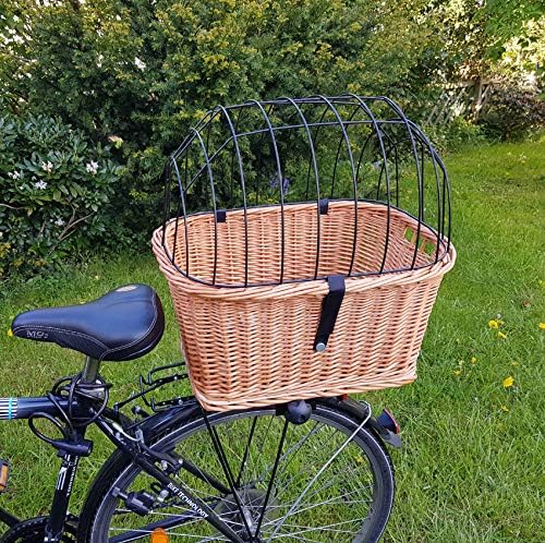 Hundefahrradkorb für Gepäckträger aus Weide mit Gitter 50 x 38 cm Eckig Natur (N-S) (mit Kissen)