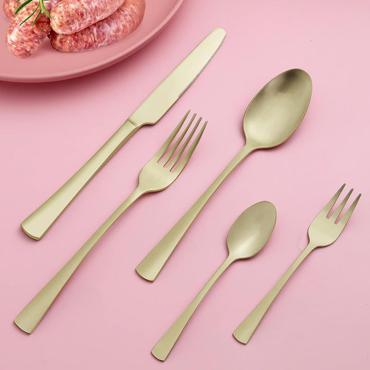 Bestdin Besteck Set 6 Personen, 30 teilig Edelstahl Besteckset Matt Champagner Gold Essbesteck Set m