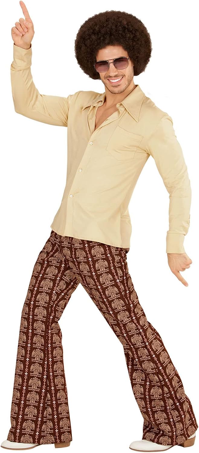 70er Jahre Retro Hemd mit und ohne Muster Disco Herren Kostüm Siebziger Schlager L-XL Beige, L-XL Be