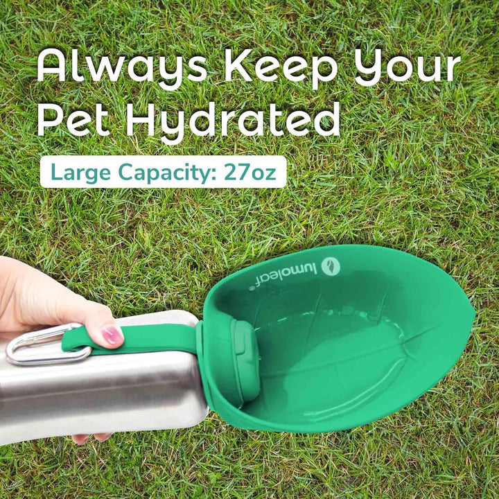 LumoLeaf Hundetrinkflasche für unterwegs, 800ml Edelstahl Trinkflasche Hund, Tragbare Haustier Wasse
