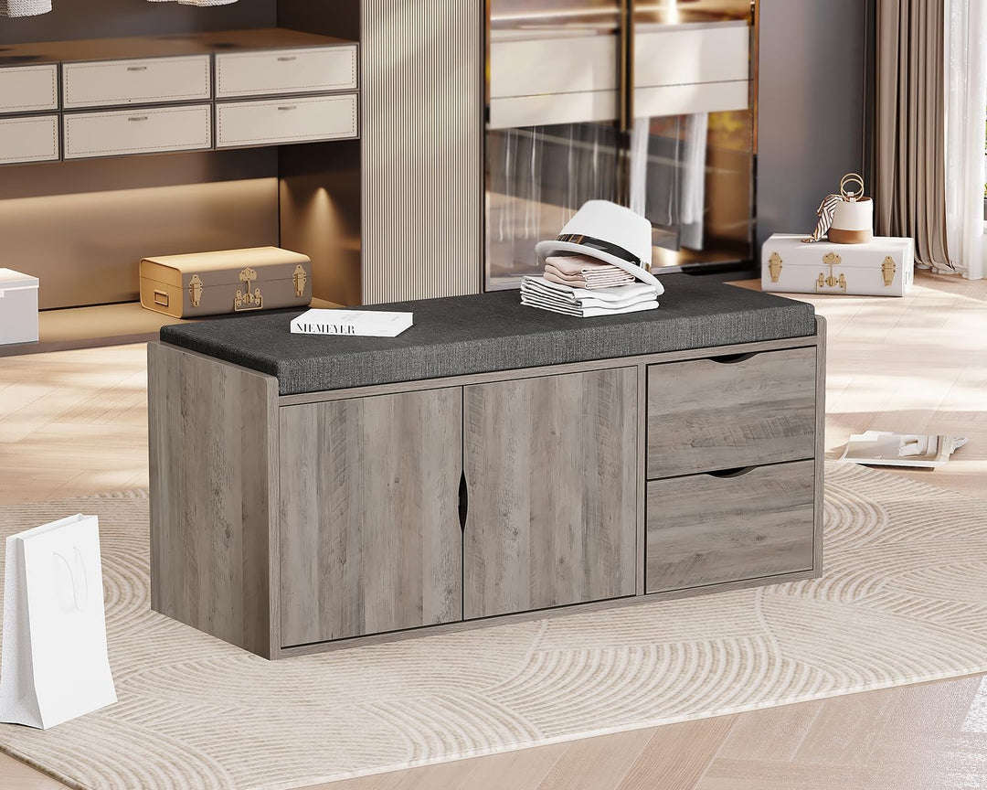 LVB Sitzbank mit Stauraum, Schuhregal mit Schublade, Gepolstert, Multifunktionale Schuhbank mit Sitz