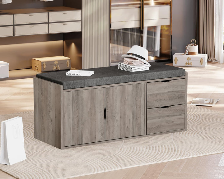 LVB Sitzbank mit Stauraum, Schuhregal mit Schublade, Gepolstert, Multifunktionale Schuhbank mit Sitz