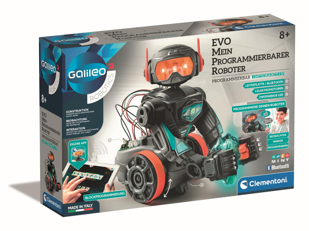 Clementoni Galileo Robotics EVO Roboter - Programmierbarer Spielzeug-Roboter, Bausatz mit 50 Teilen