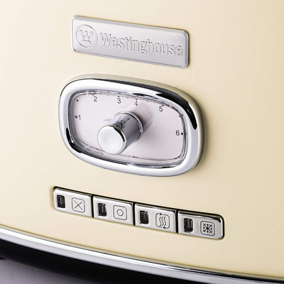 Westinghouse Retro Toaster 2 Scheiben, Abnehmbarer Brötchenaufsatz, 6 Bräunungsstufen, Brotzentrieru