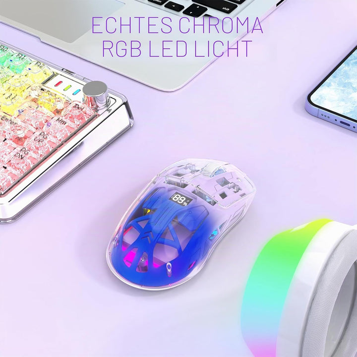 ZIYOU LANG x FREEWOLF Kabellose Gaming Maus, PixArt PAW3212 Dual Mode 2.4G/Bluetooth Transparente RG