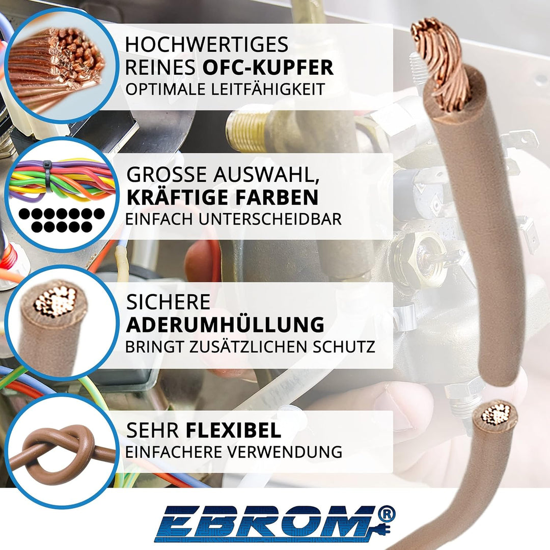 Aderleitung Verdrahtungsleitung - Einzelader flexibel - PVC Leitung - H07V-K 2,5 mm² - Farbe: braun