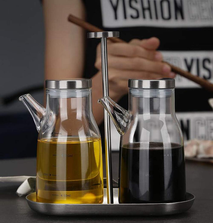 XiaoShenLu Olivenölspender Flasche, Glasölflasche ohne Tropf, Ölbehälter für Pflanzliches Olivenöl,