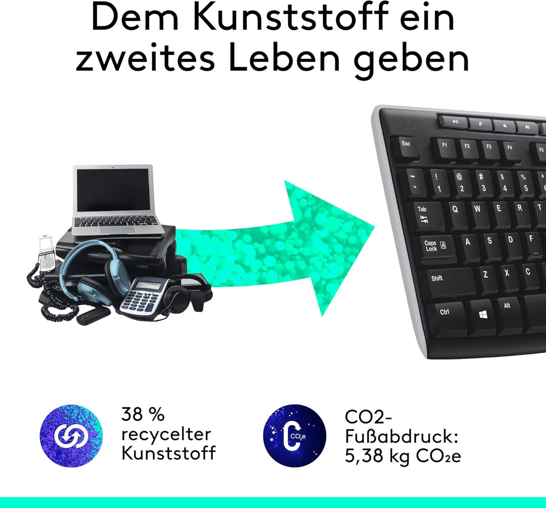 Logitech K270 Kabellose Tastatur für Windows, 2,4 GHz kabellos, Standardgrösse, Nummernblock, 8 Sond