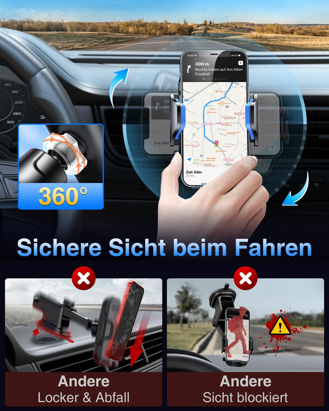 VANMASS Handyhalterung Auto Upgrade Patent Handyhalter Auto Lüftung Silikonschutz 100% Stabil Handy