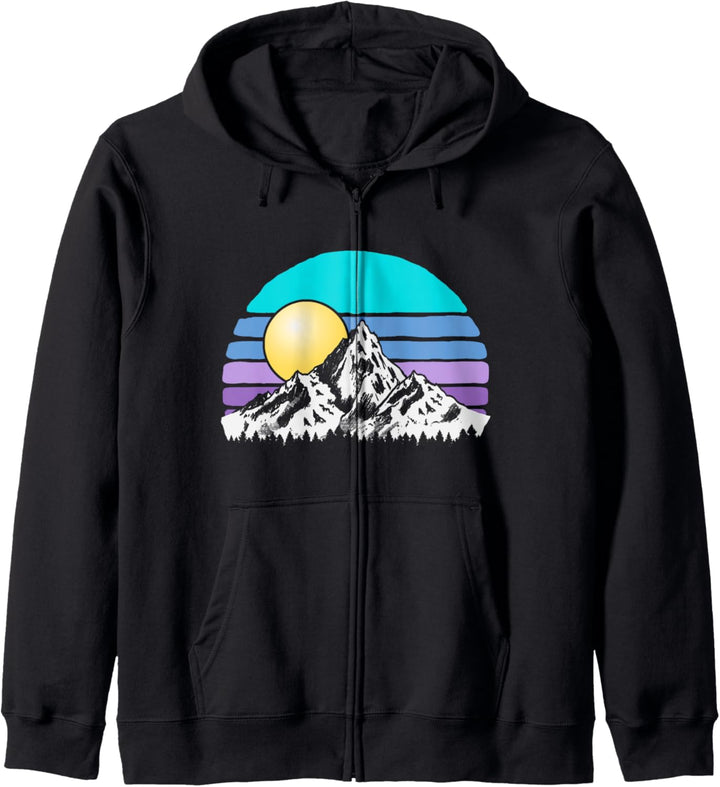 Vintage Mountain Sunset Eighties Hiking & Outdoors 80s Kapuzenjacke