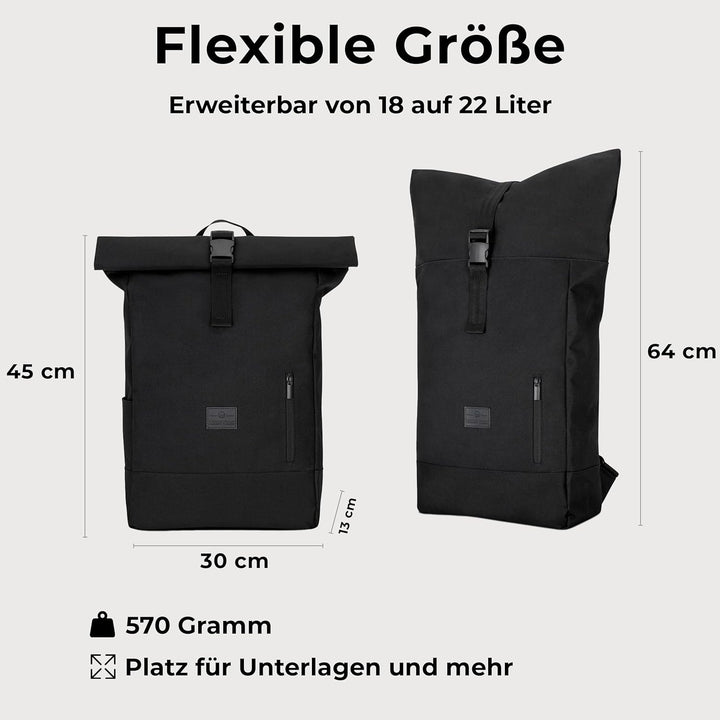 Johnny Urban Rolltop Rucksack Damen & Herren - Robin Large - Tagesrucksack mit 16 Zoll Laptopfach -