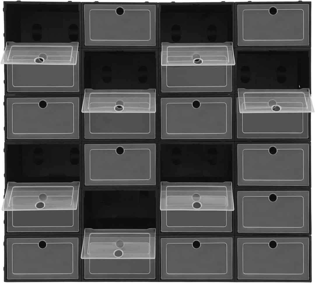 Schuhboxen Stapelbare Schuh Organizer 24 Stück mit Transparent Deckel Zusammenklappbares Schuhaufbew