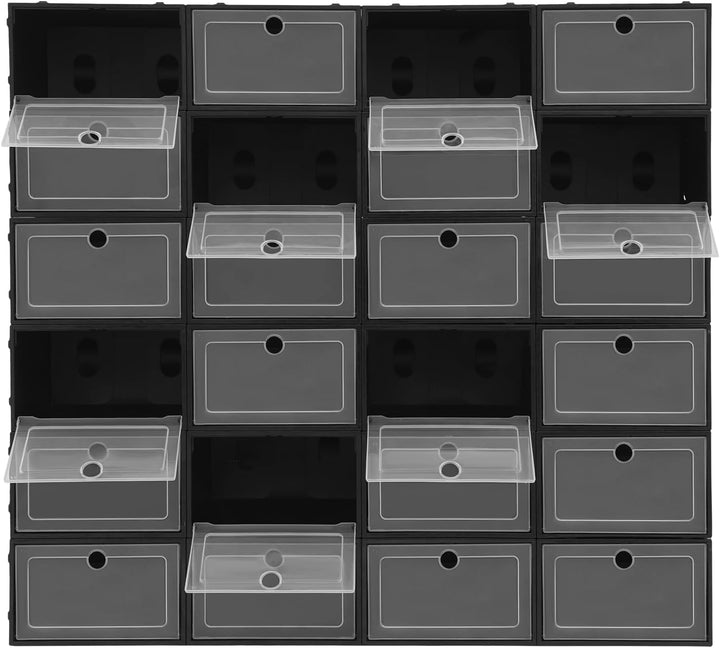 Schuhboxen Stapelbare Schuh Organizer 24 Stück mit Transparent Deckel Zusammenklappbares Schuhaufbew