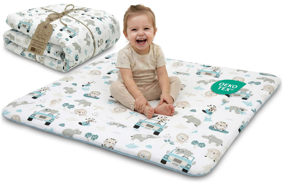 Krabbeldecke für baby Spieldecke 100x100 cm gepolstert - krabbelteppich gross dicke faltbare Laufgit