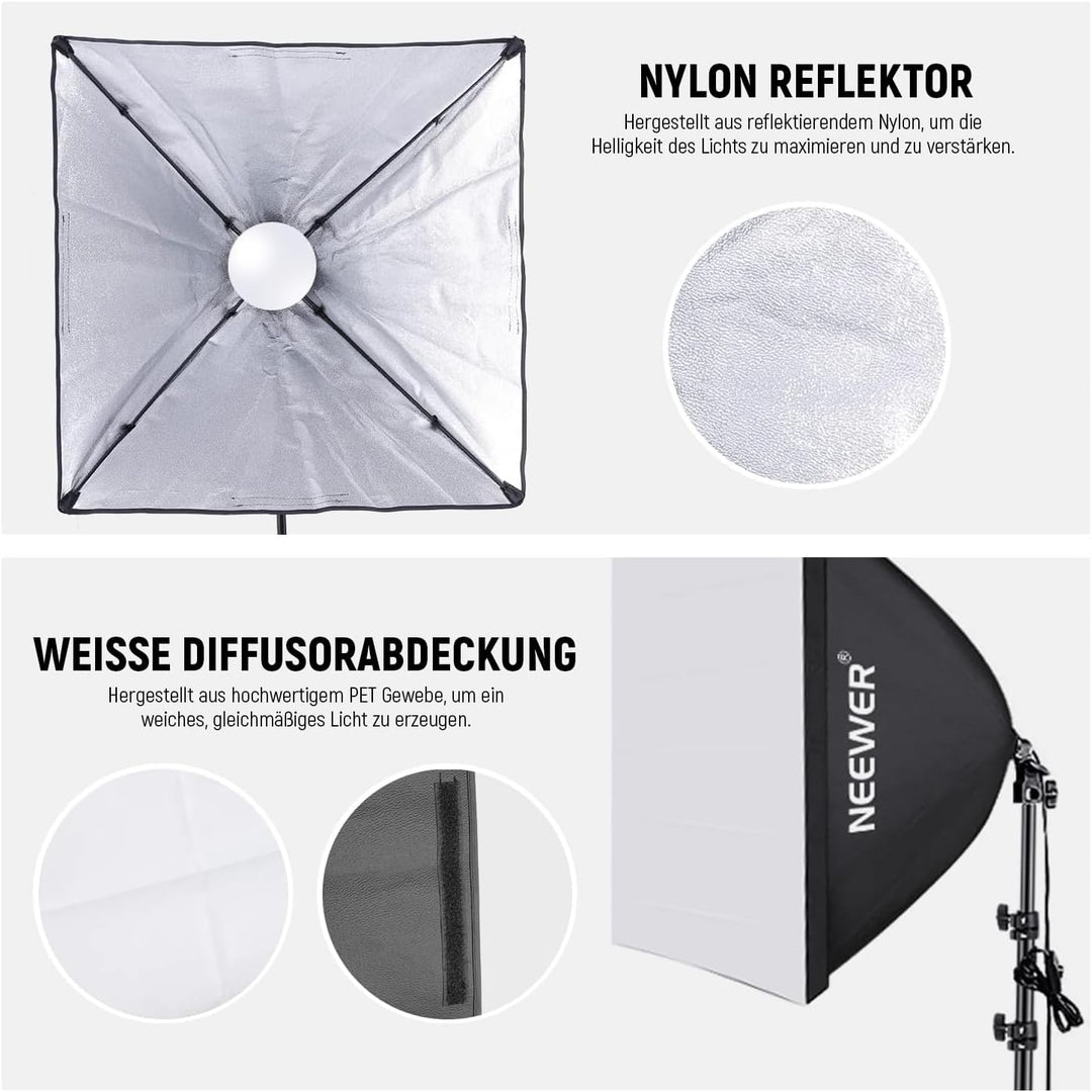 Neewer 60x60cm Softbox mit E27 Sockel 700W Studioleuchte Softbox Set, für Fotostudio-Porträts, Produ