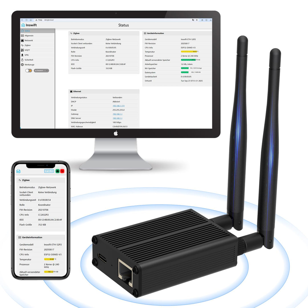 AVATTO Zigbee/Thread Dongle Plus Gateway unterstützt Ethernet, Wi-Fi und USB Verbinden Home Assistan