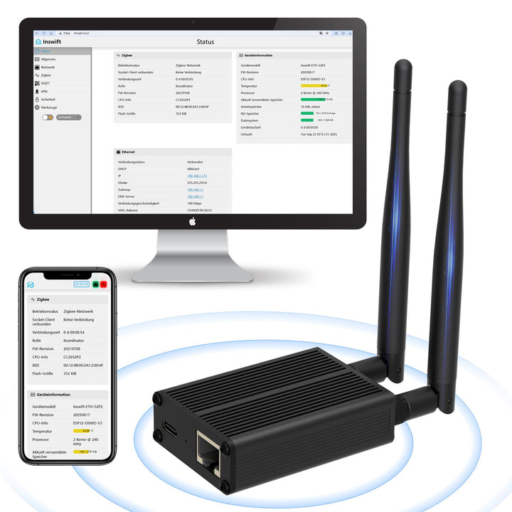 AVATTO Zigbee/Thread Dongle Plus Gateway unterstützt Ethernet, Wi-Fi und USB Verbinden Home Assistan