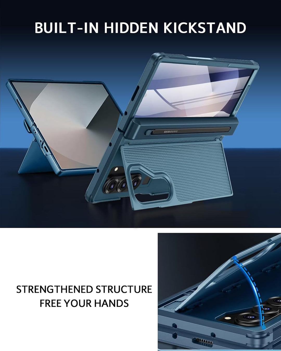 NINKI für Samsung Galaxy Fold 6 Case mit Invisible Bracket, Schutzhülle [vorne Displayschutz] Anti-K
