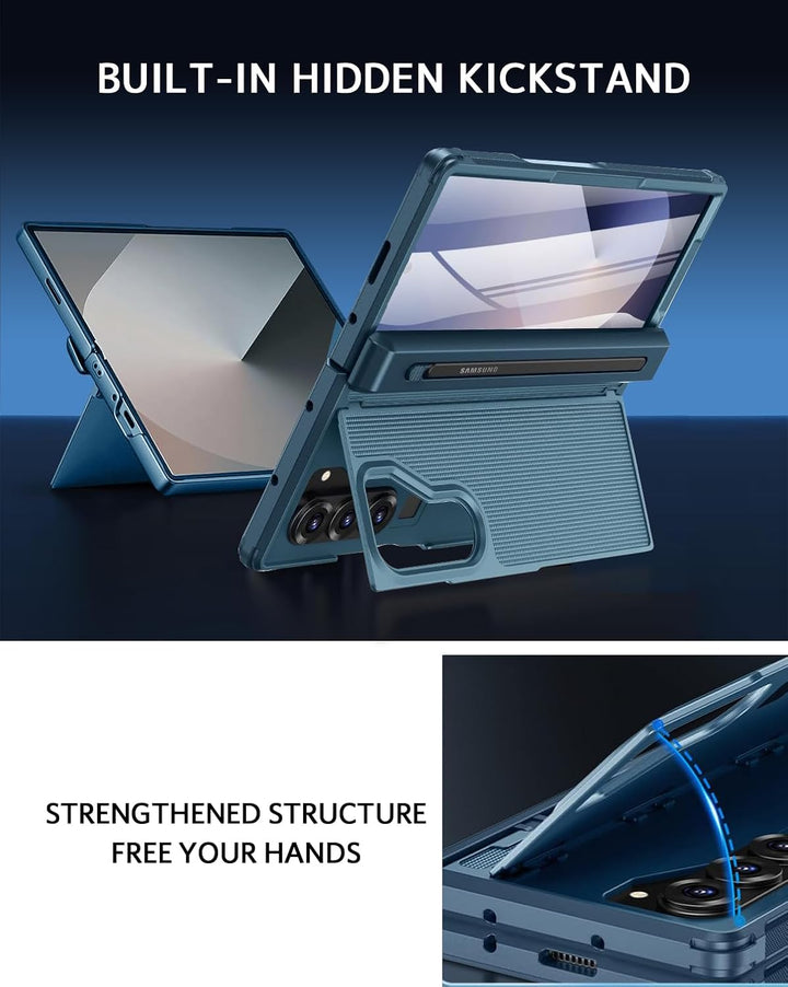 NINKI für Samsung Galaxy Fold 6 Case mit Invisible Bracket, Schutzhülle [vorne Displayschutz] Anti-K