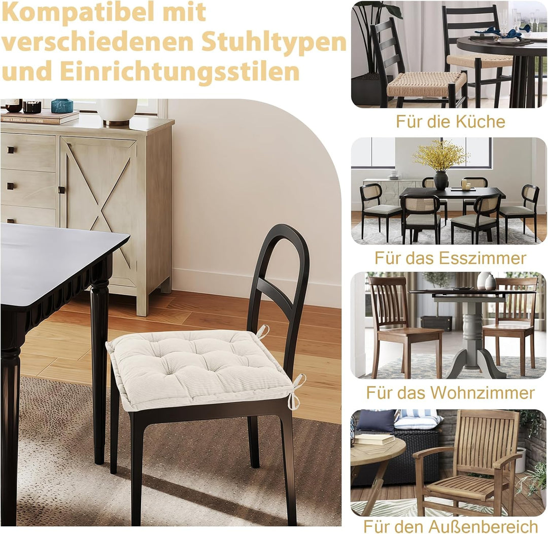 Indoor Sitzkissen Stuhl 2er Set – Komfortable Cordstoff-Sitzmatte Stuhlkissen mit Bändern, Hochwerti