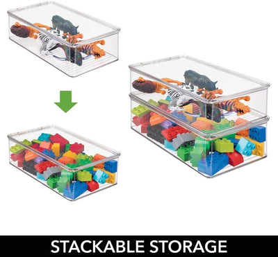 mDesign 4er-Set Spielzeugaufbewahrung – stapelbare Aufbewahrungsbox mit Deckel aus robustem Kunststo