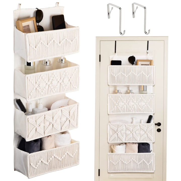 Autumnlife Hängeorganizer mit 4 Taschen, Boho Deko Tür Organizer Hängend Hängeaufbewahrung mit 2 Hak