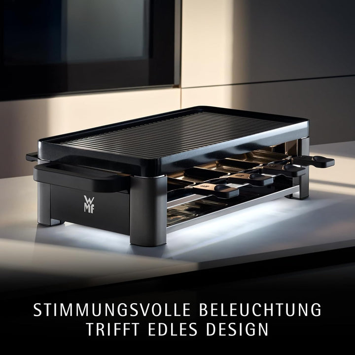 WMF Master Raclette Grill mit Keramikpfännchen und Schiebern, Raclette 8 Personen, 1500 W, mit Ablag