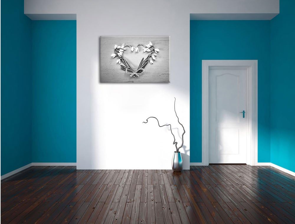 Herz aus Blumen Kunst B&W, Format: 100x70 auf Leinwand, XXL riesige Bilder fertig gerahmt mit Keilra