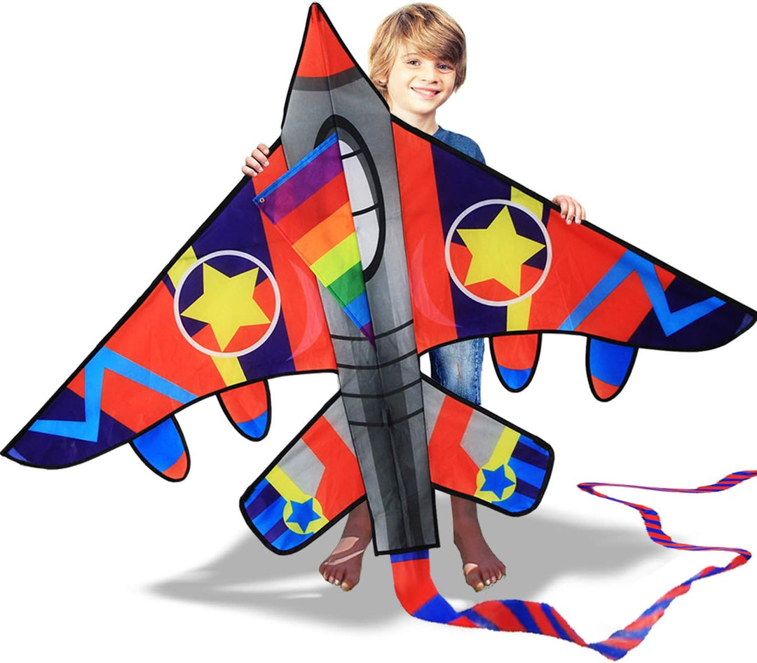 HONBO Kinder Drachen, Fighter Plane Drachen für Kinder und Erwachsene 58”breit mit langem Schwanz, i