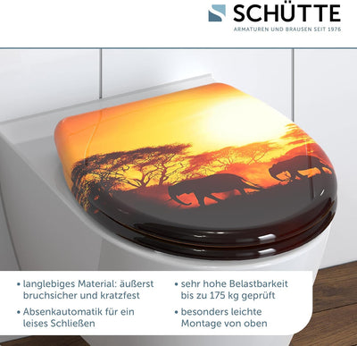 SCHÜTTE WC-Sitz Duroplast AFRICA, Toilettensitz mit Absenkautomatik und Schnellverschluss für die ei