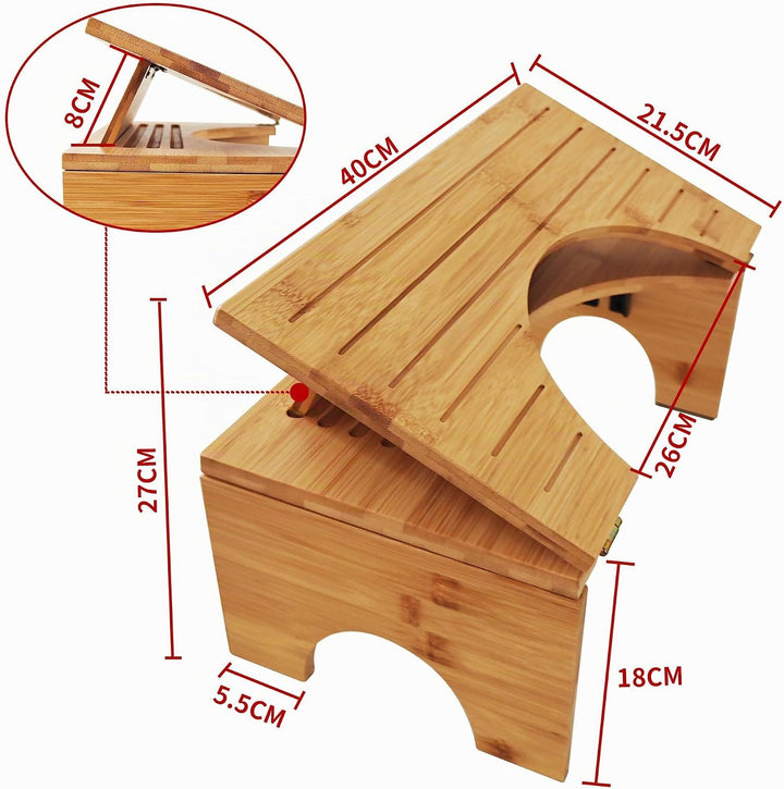 Toilettenhocker Klappbar Aus Bambus – Ergonomischer Klohocker FÜRs Badezimmer Mit 4 Gänge Neigungsve