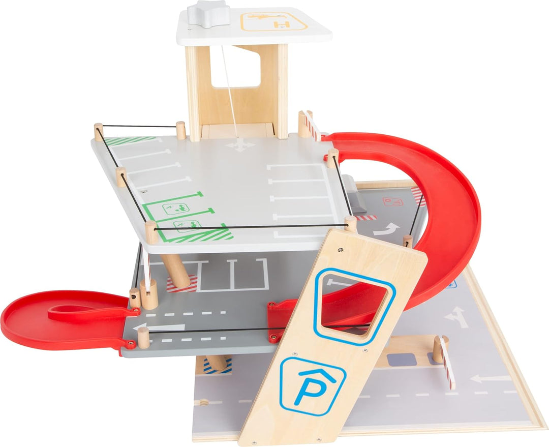 small foot Parkhaus Premium, über 3 Ebenen mit Rampe, Parkhaus für Kinder aus Holz, Rollenspielzeug,
