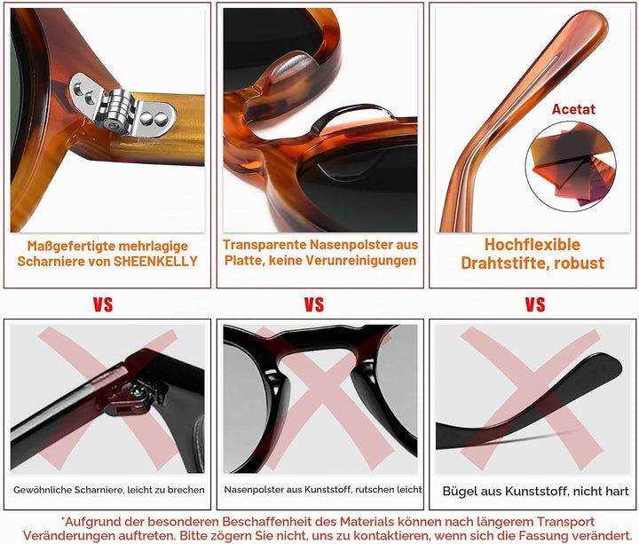 SHEEN KELLY Retro Acetat Ovale Sonnenbrille für Männer Frauen Hochauflösend Polarisierte Round Linse